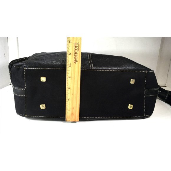 Kenneth Cole Reaction Black Leather and Fabric Satchel Shoulder Bag - Picture 10 of 12